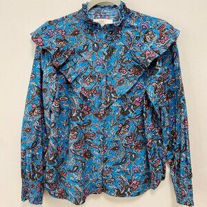 Loft Bouquet Ruffle Yoke Shirt - Size Small - Feminine Floral Top